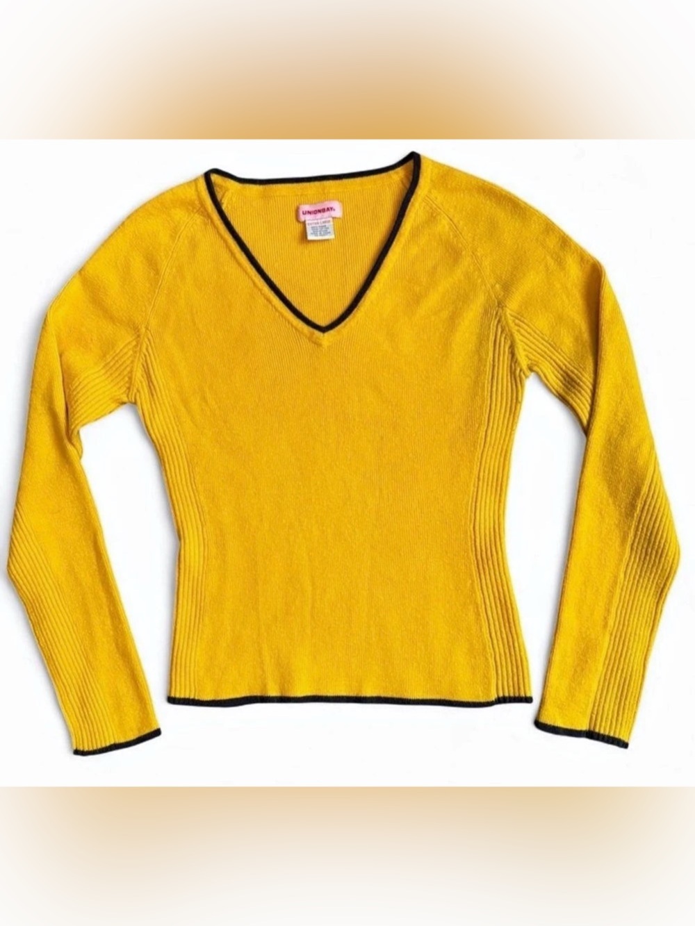 Y2K Unionbay V-Neck Knit Sweater in Yellow XL